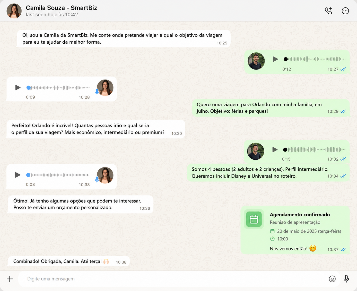 Conversa no WhatsApp conduzida pelo agente